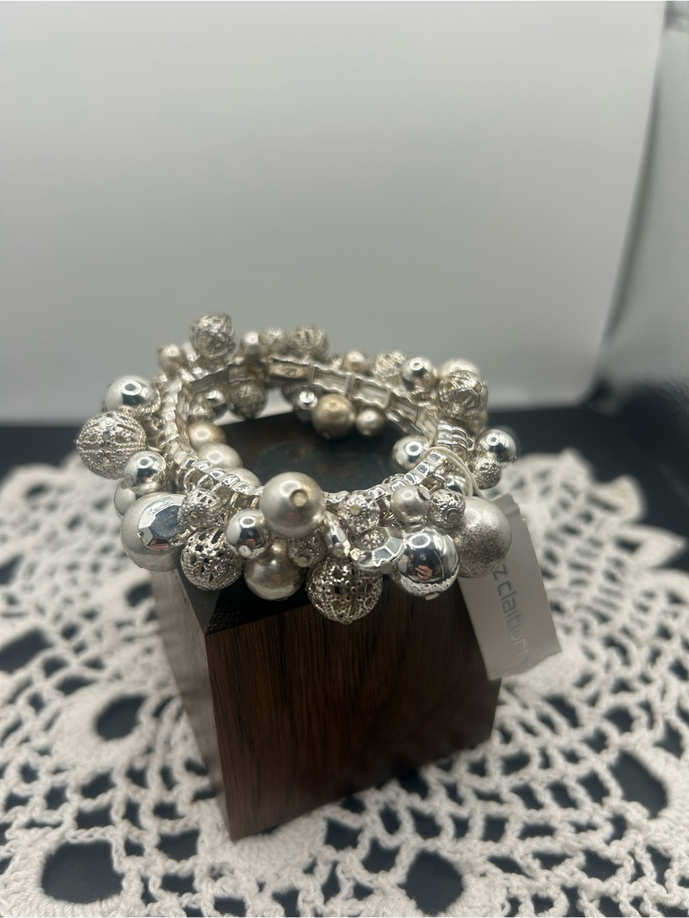 Liz Claiborne Silver-Tone Multi Bead Stretch Bracelet